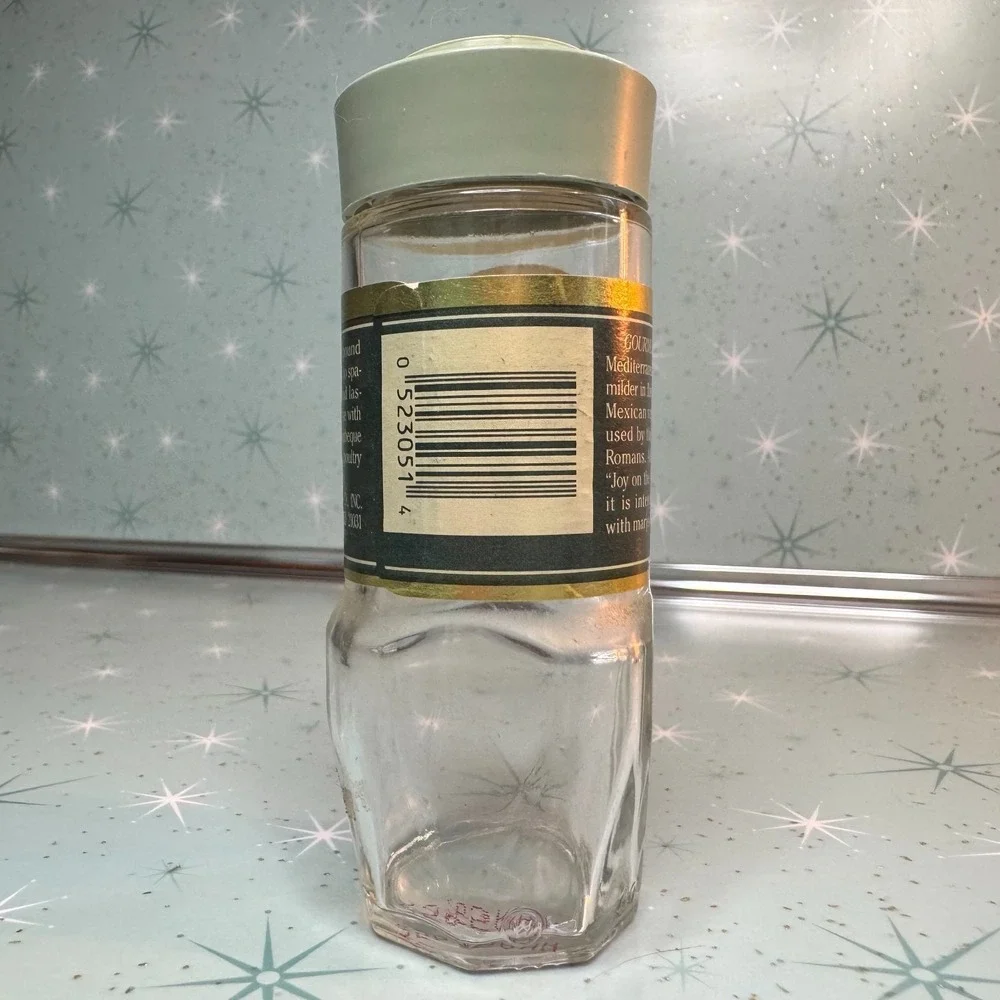 Vintage McCormick Mediterranean Oregano Jar Green Label & Lid Glass Spice Bottle